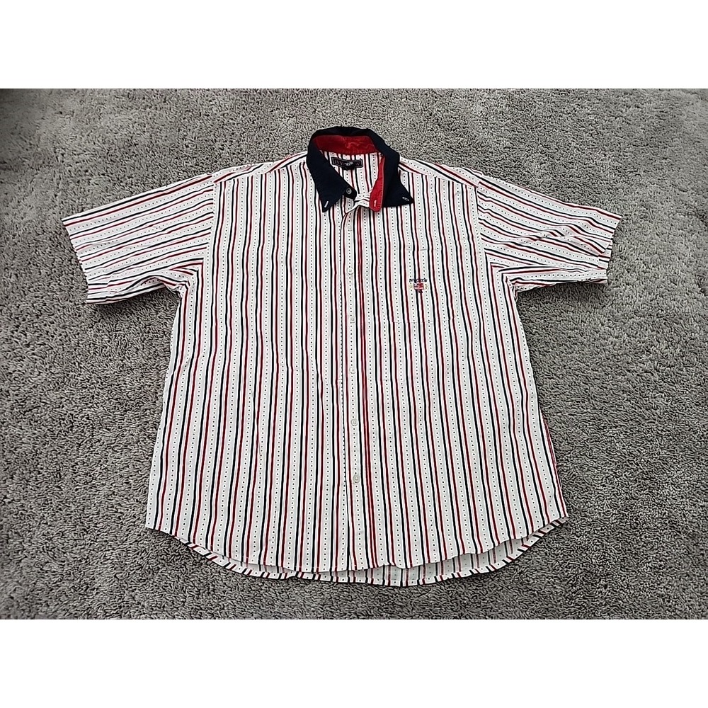Ivy Crew Button Up Shirt Mens XL White Red Blue Striped Star USA Flag Patriotic
